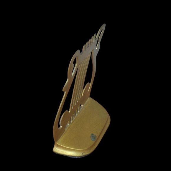 Brass‎ Musical Lyre Harp Bookend Musician Mid Century MCM Vintage Patina ONE - Picture 3 of 14